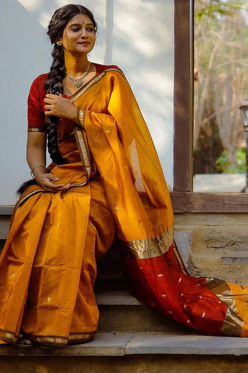 Load image into Gallery viewer, Serendipity Yellow Cotton Silk Saree With Enchanting Blouse Piece
