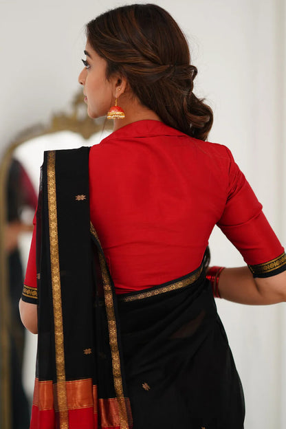 Embellished Black Cotton Silk Saree With Ethereal Blouse Piece