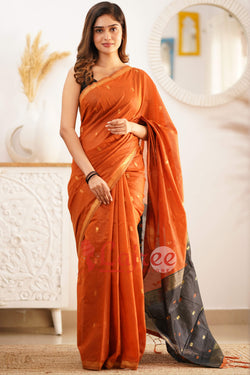Sophisticated Orange Cotton Silk Saree With Elegant Blouse Piece