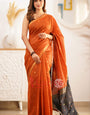 Sophisticated Orange Cotton Silk Saree With Elegant Blouse Piece