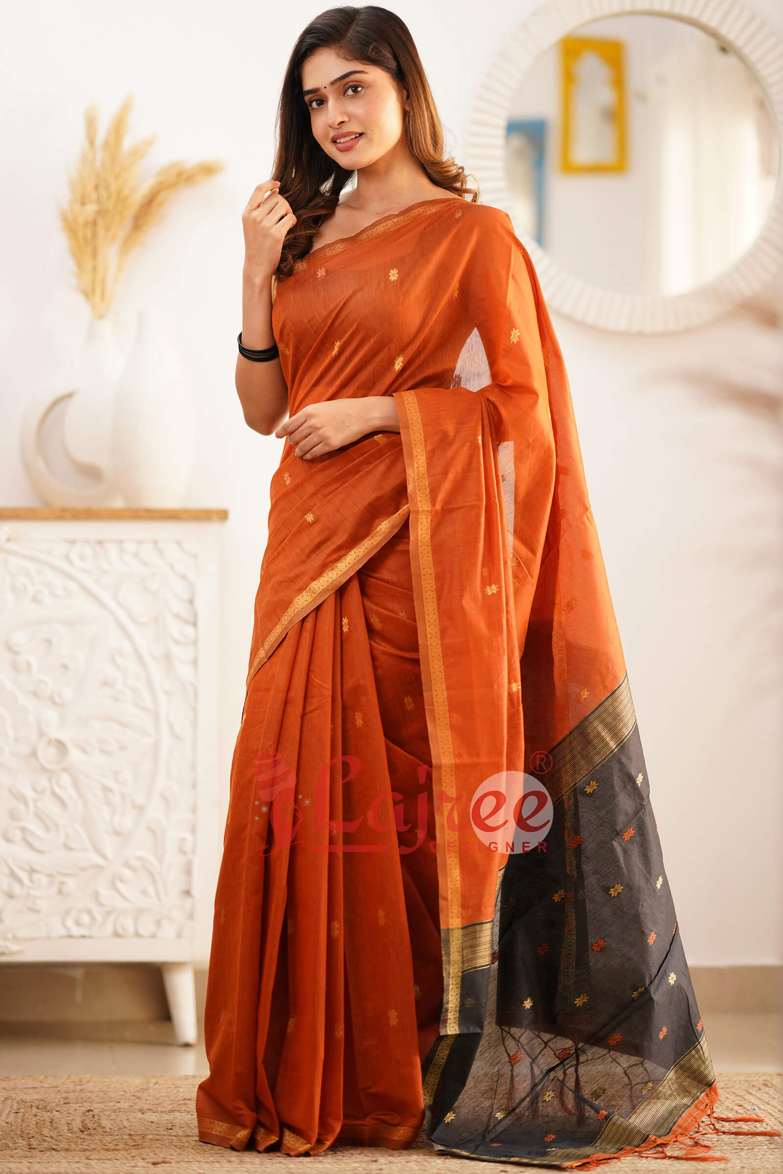 Sophisticated Orange Cotton Silk Saree With Elegant Blouse Piece
