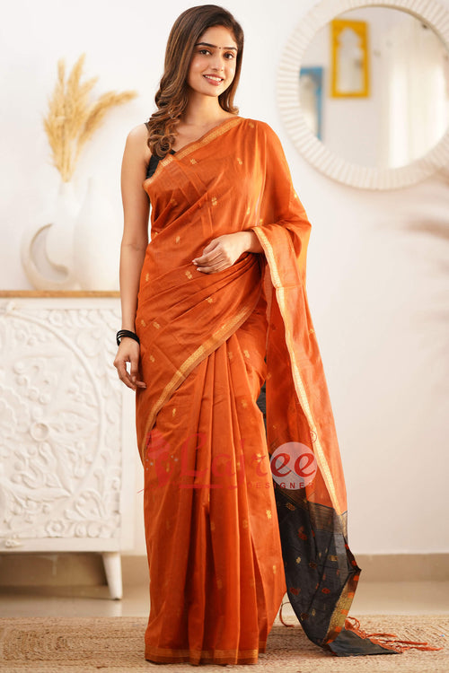 Load image into Gallery viewer, Sophisticated Orange Cotton Silk Saree With Elegant Blouse Piece
