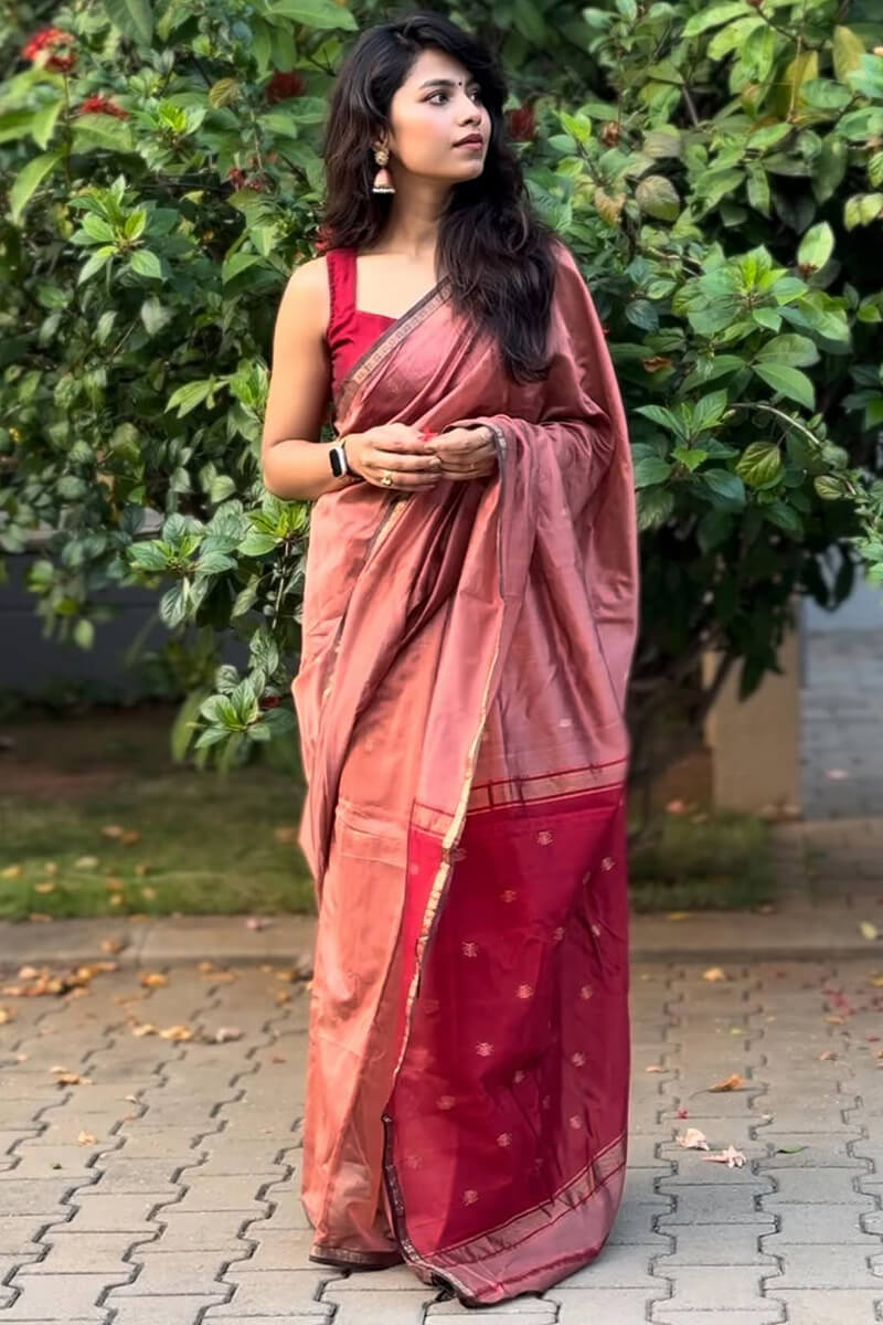 Comely Pink Cotton Silk Saree With Fancifull Blouse Piece