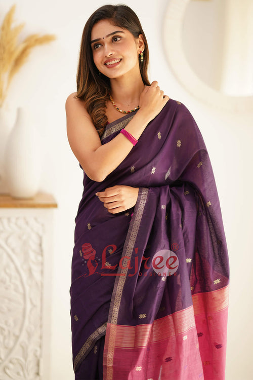Load image into Gallery viewer, Flattering Purple Cotton Silk Saree With Extraordinary Blouse Piece
