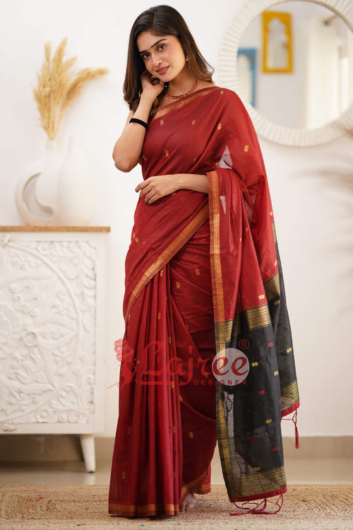 Load image into Gallery viewer, Stunning Red Cotton Silk Saree With Elegant Blouse Piece
