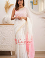 Outstanding White Cotton Silk Saree With Deserving Blouse Piece