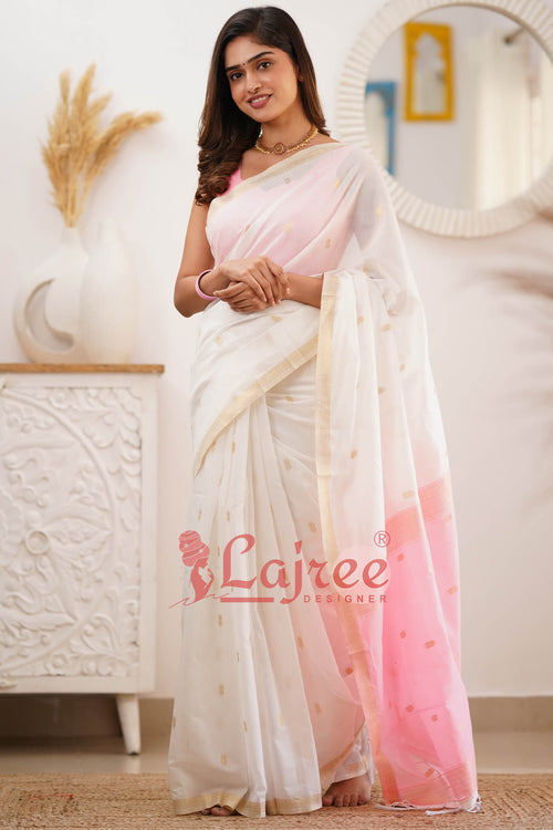 Load image into Gallery viewer, Outstanding White Cotton Silk Saree With Deserving Blouse Piece
