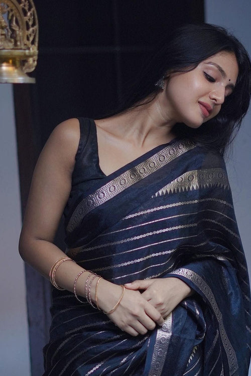 Load image into Gallery viewer, Engrossing Black Soft Banarasi Silk Saree With Flattering Blouse Piece
