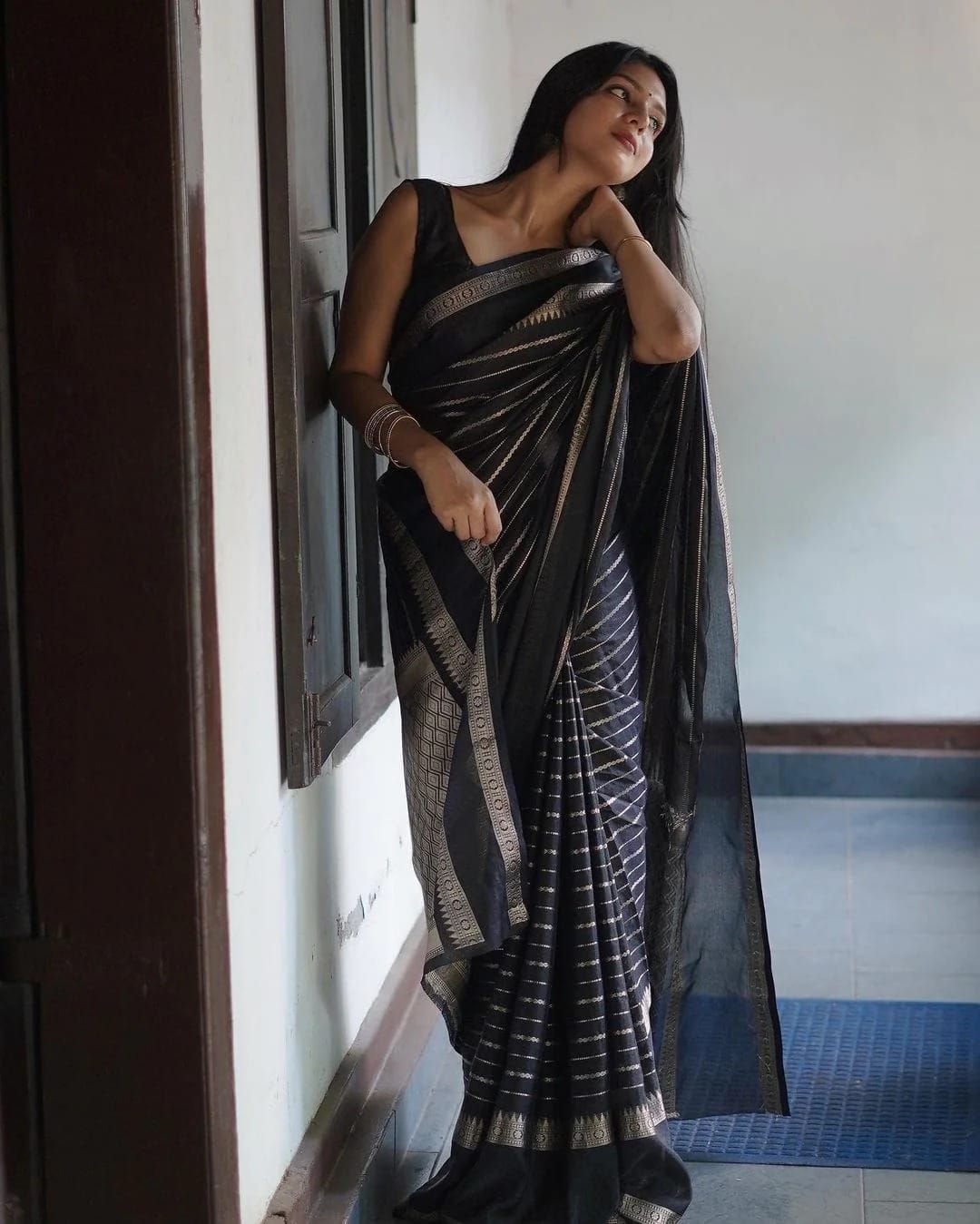 Black And Silver Color Banarasi Silk With Jacquard Work Saree – BEST SAREE