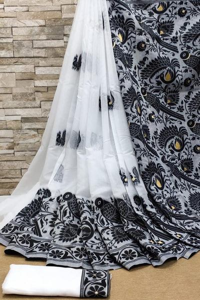 A dreamy White Cotton Silk Saree With Comely Blouse Piece