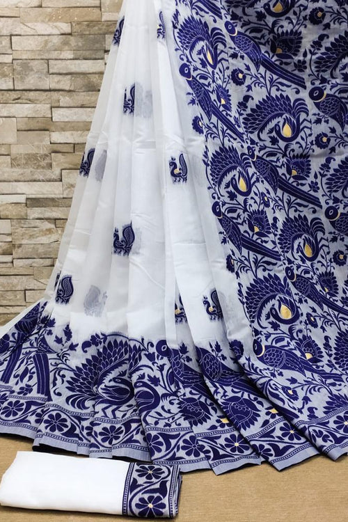 Load image into Gallery viewer, Ratatouille White  Cotton Silk Saree With Seraglio Blouse Piece
