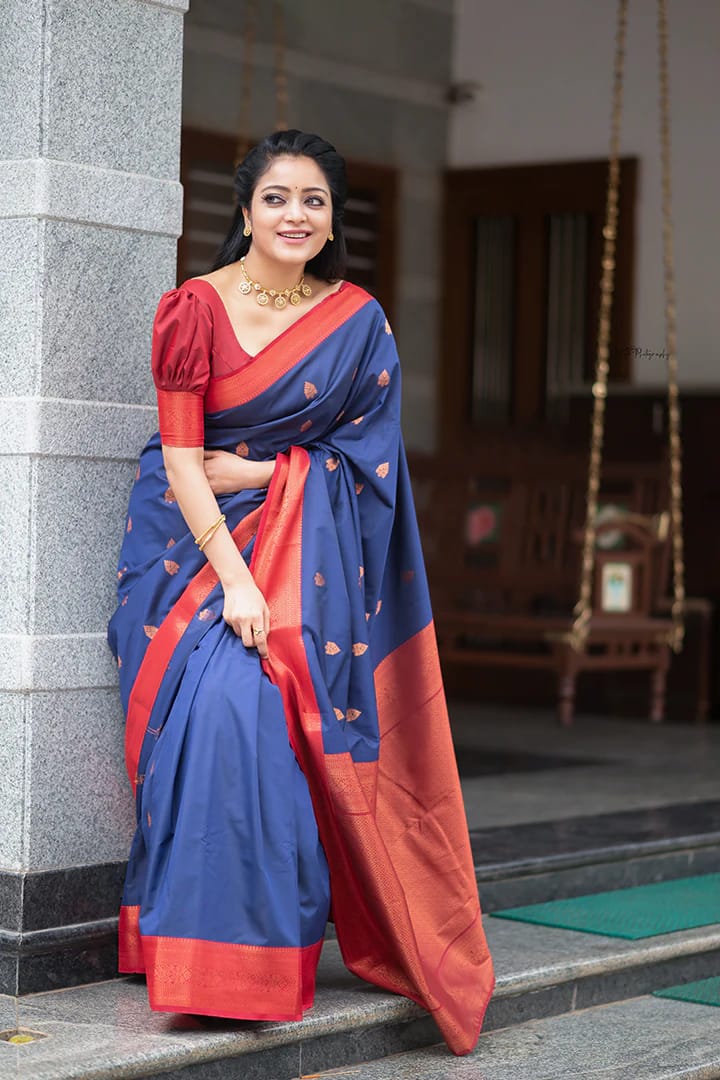 Desirable Blue Soft Silk Saree With Most Stunning Blouse Piece