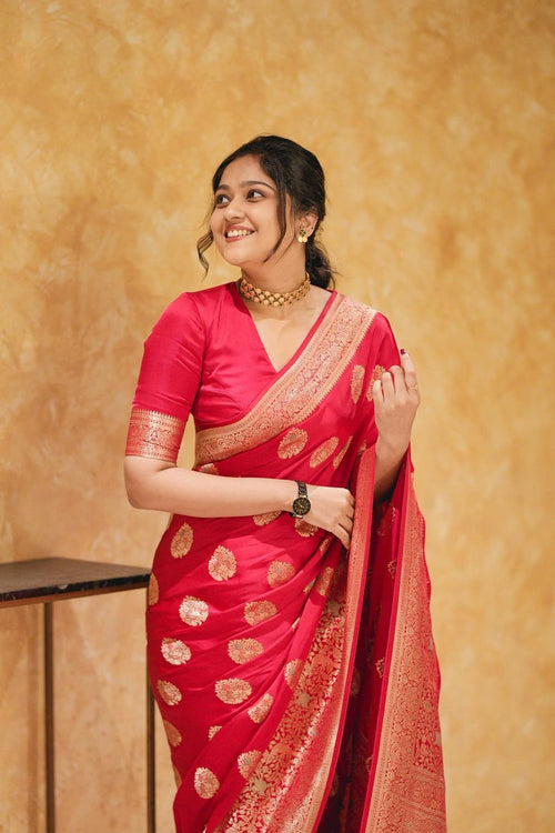Load image into Gallery viewer, A glam Red Soft Silk Saree With Classic Blouse Piece
