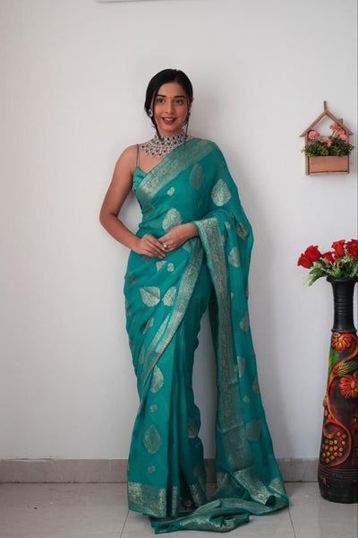 Buy Teal Sarees for Women by TIKHI IMLI Online | Ajio.com