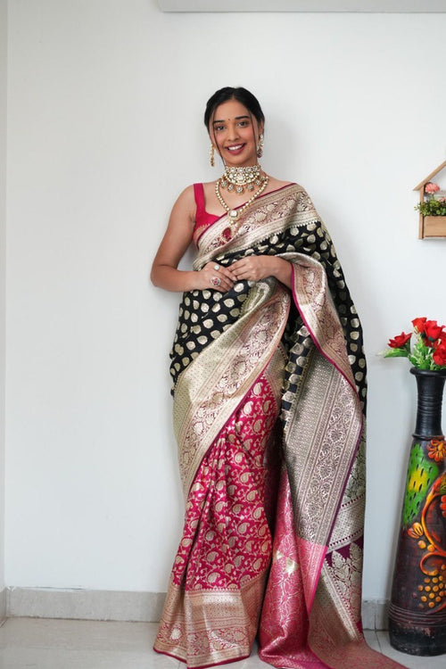 Load image into Gallery viewer, Attractive 1-Minute Ready To Wear Black Soft Silk Saree
