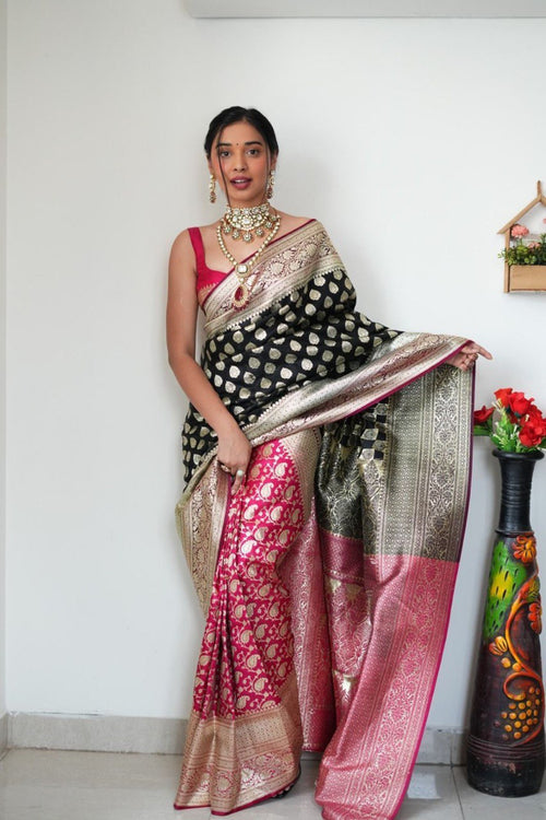 Load image into Gallery viewer, Attractive 1-Minute Ready To Wear Black Soft Silk Saree
