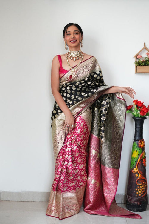 Load image into Gallery viewer, Attractive 1-Minute Ready To Wear Black Soft Silk Saree
