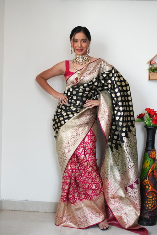 Load image into Gallery viewer, Attractive 1-Minute Ready To Wear Black Soft Silk Saree
