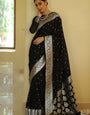 Precious Black Cotton Silk Saree With Sizzling Blouse Piece