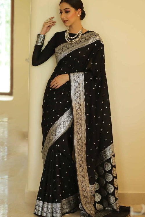 Load image into Gallery viewer, Precious Black Cotton Silk Saree With Sizzling Blouse Piece
