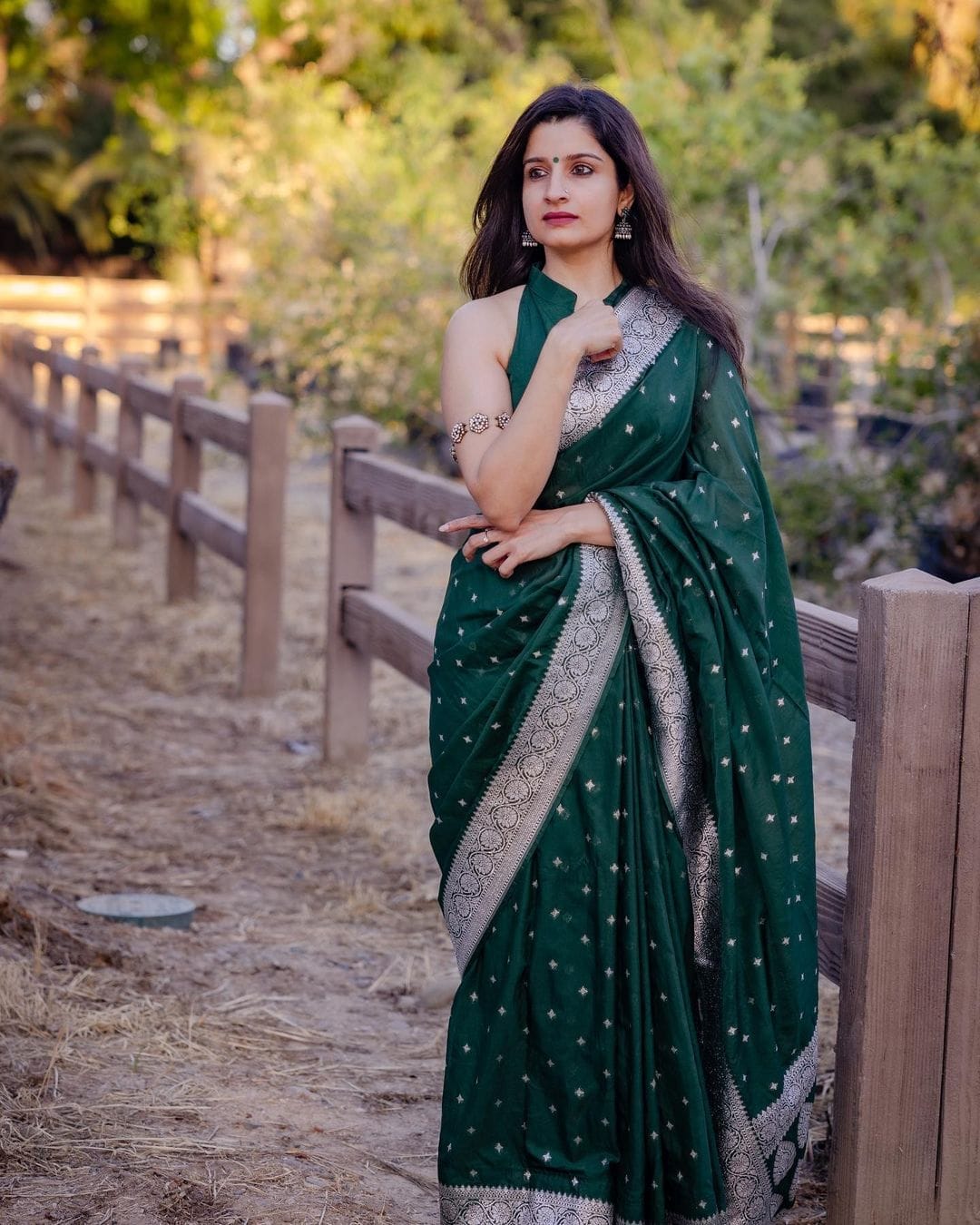 Green Colour Raw Silk Fabric Indian Women Saree.