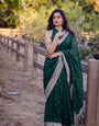 Attractive Green Cotton Silk Saree With Sensational Blouse Piece