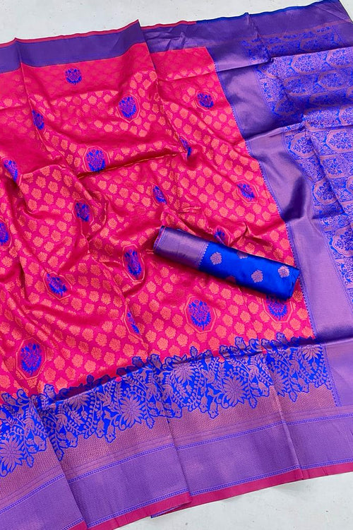 Load image into Gallery viewer, Breathtaking Dark Pink Soft Banarasi Silk Saree With Fairytale Blouse Piece
