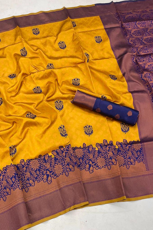 Load image into Gallery viewer, Blissful Mustard Soft Banarasi Silk Saree With Blissful Blouse Piece
