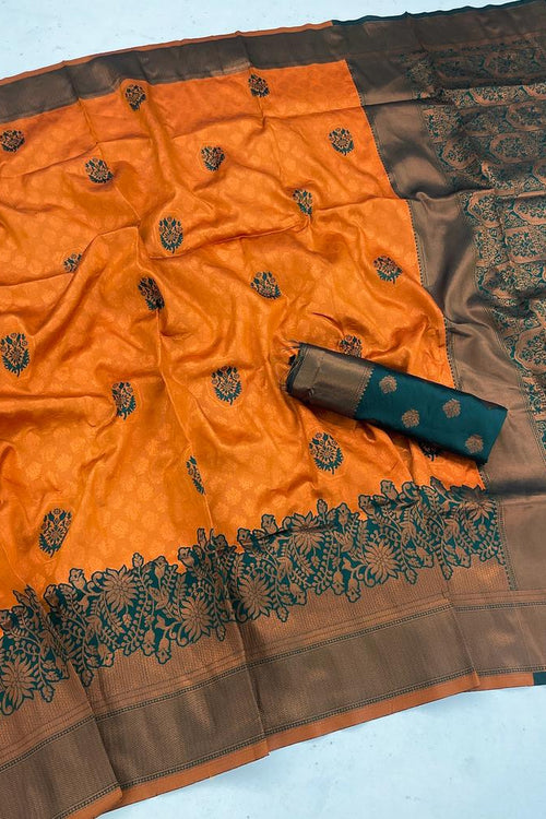 Load image into Gallery viewer, Entrancing Orange Soft Banarasi Silk Saree With Surpassing Blouse Piece
