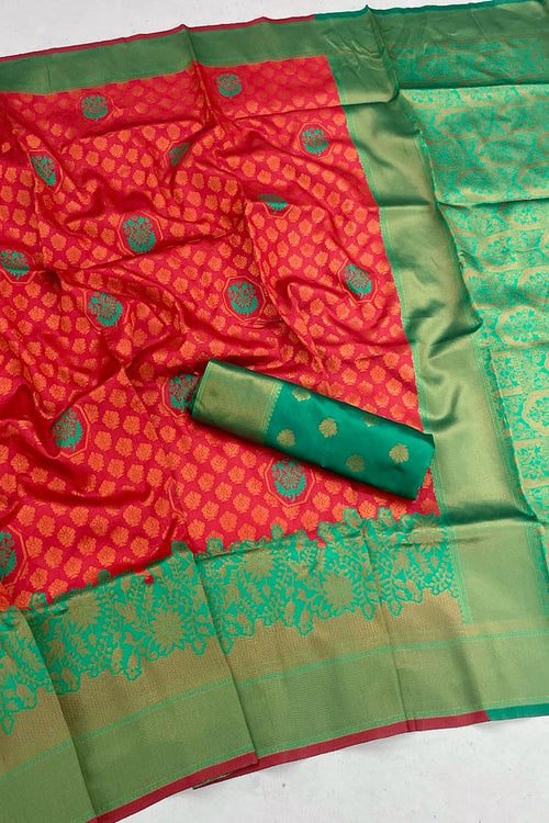 Load image into Gallery viewer, Ideal Red Soft Banarasi Silk Saree With Staring Blouse Piece
