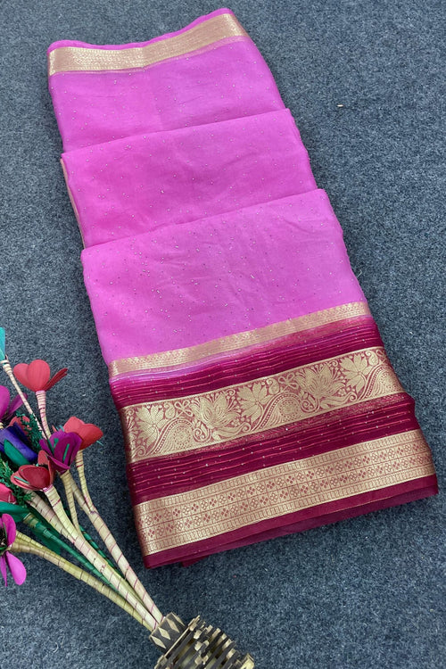 Load image into Gallery viewer, Exquisite Dark Pink Organza Silk Saree With Scintillating Blouse Piece
