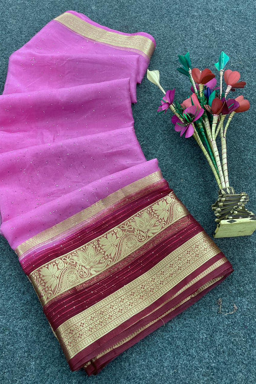 Load image into Gallery viewer, Exquisite Dark Pink Organza Silk Saree With Scintillating Blouse Piece
