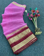 Exquisite Dark Pink Organza Silk Saree With Scintillating Blouse Piece