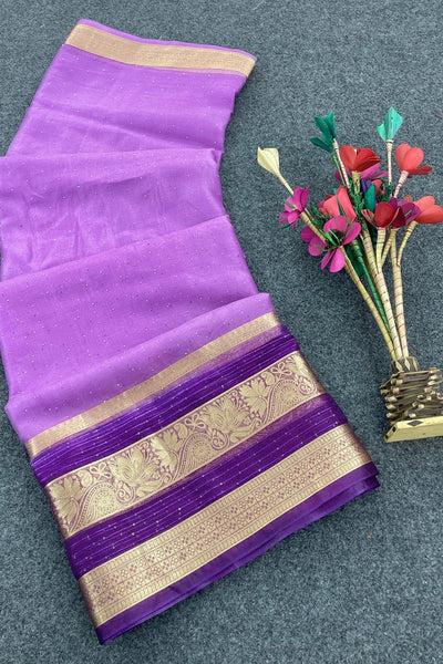 Inimitable Lavender Organza Silk Saree With Resonant Blouse Piece