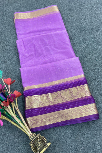 Inimitable Lavender Organza Silk Saree With Resonant Blouse Piece