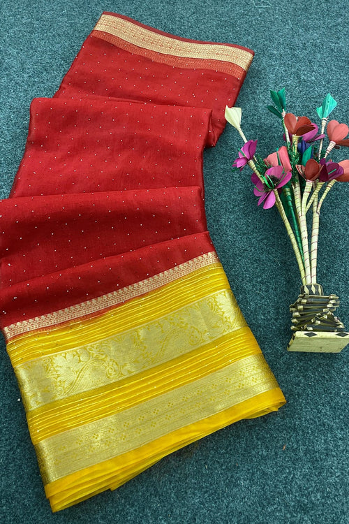 Load image into Gallery viewer, Exuberant Red Organza Silk Saree With Exemplary Blouse Piece
