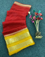 Exuberant Red Organza Silk Saree With Exemplary Blouse Piece