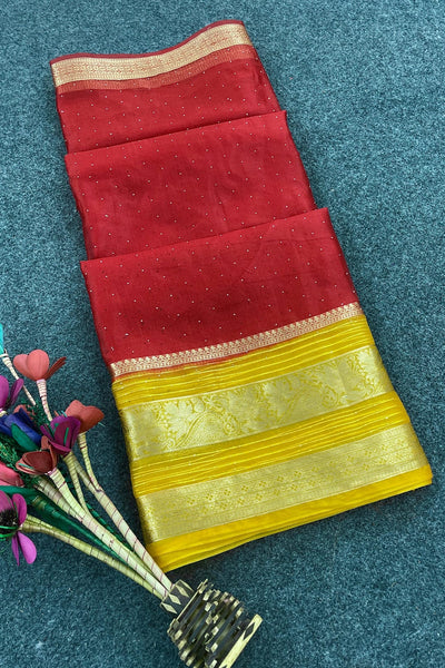 Exuberant Red Organza Silk Saree With Exemplary Blouse Piece