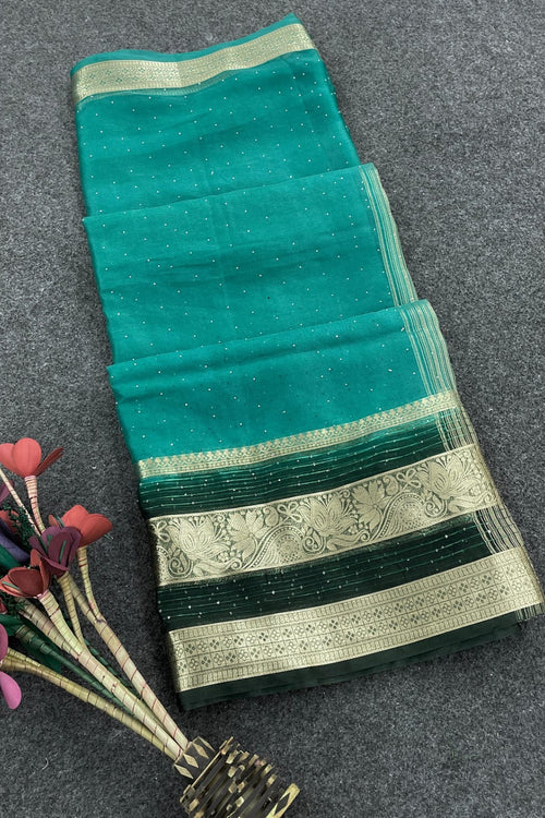 Load image into Gallery viewer, Dulcet Sea Green Organza Silk Saree With Ravishing Blouse Piece
