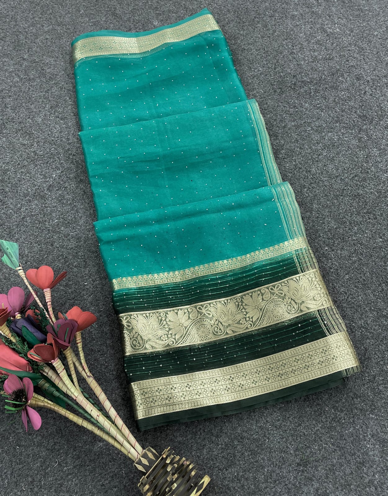 Dulcet Sea Green Organza Silk Saree With Ravishing Blouse Piece