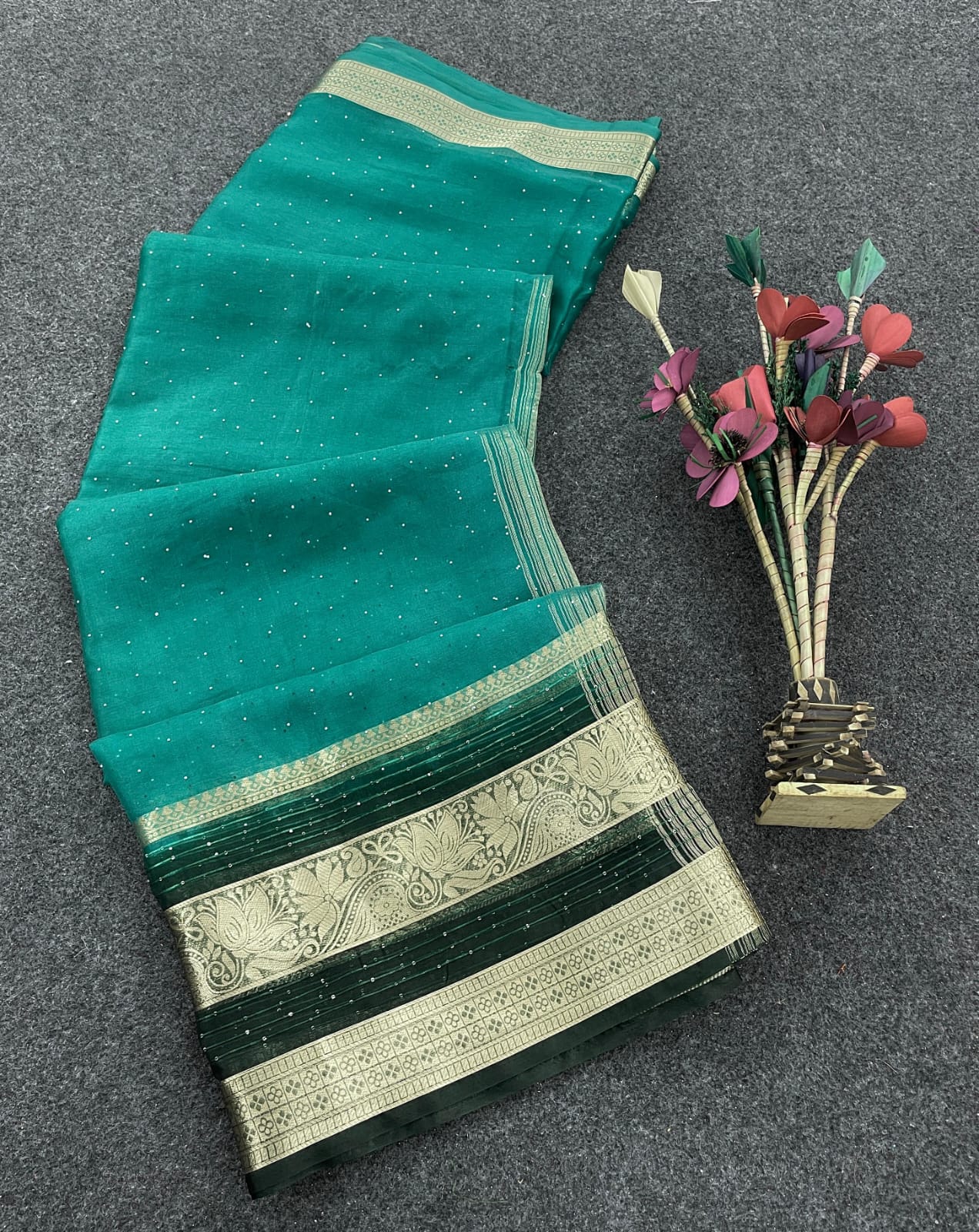 Dulcet Sea Green Organza Silk Saree With Ravishing Blouse Piece