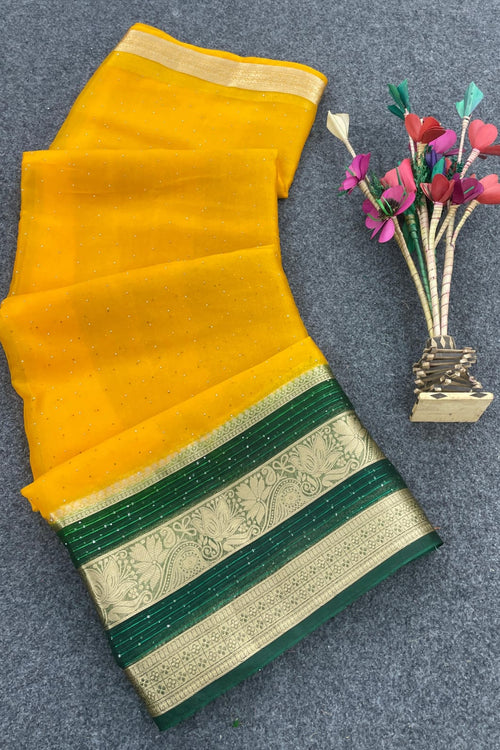 Load image into Gallery viewer, Exemplary Yellow Organza Silk Saree With Allure Blouse Piece
