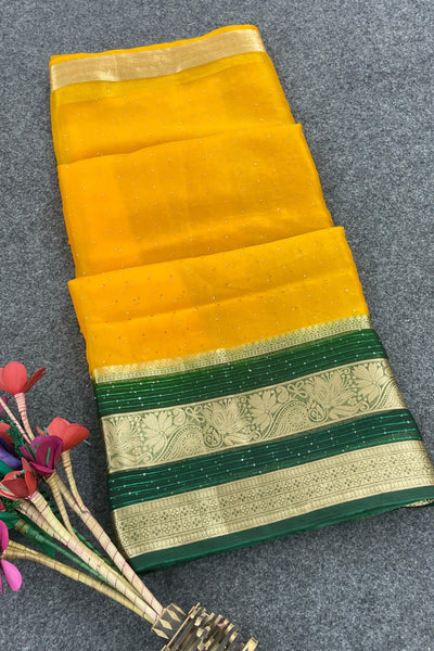Exemplary Yellow Organza Silk Saree With Allure Blouse Piece