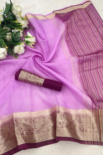 Ravishing Lavender Orgenza  Silk Saree With Intricate Blouse Piece