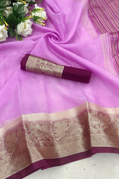 Ravishing Lavender Orgenza  Silk Saree With Intricate Blouse Piece