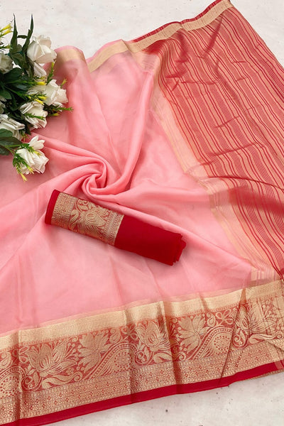 Majesty Pink Orgenza Silk Saree With Glorious Blouse Piece
