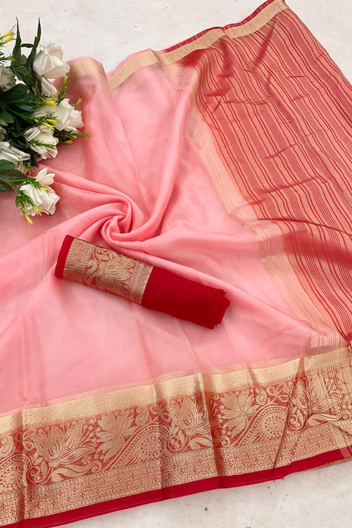 Load image into Gallery viewer, Majesty Pink Orgenza Silk Saree With Glorious Blouse Piece
