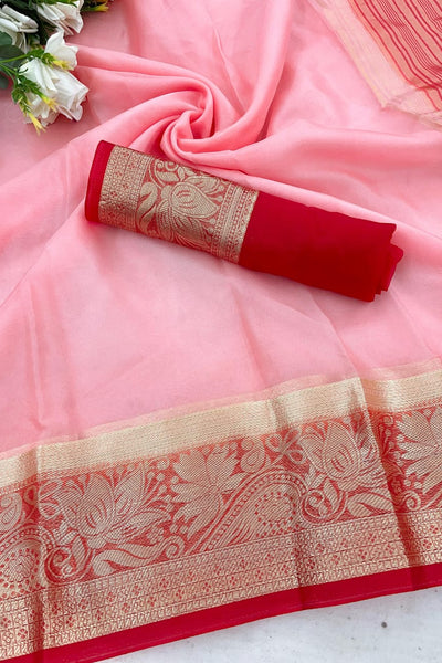Majesty Pink Orgenza Silk Saree With Glorious Blouse Piece
