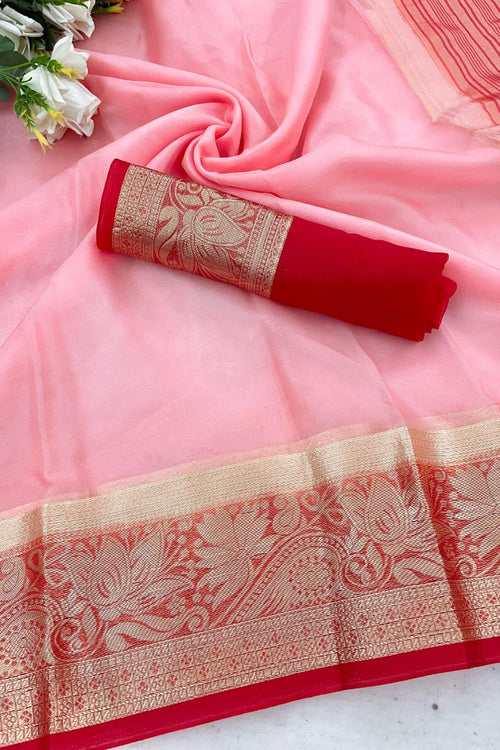 Load image into Gallery viewer, Majesty Pink Orgenza Silk Saree With Glorious Blouse Piece
