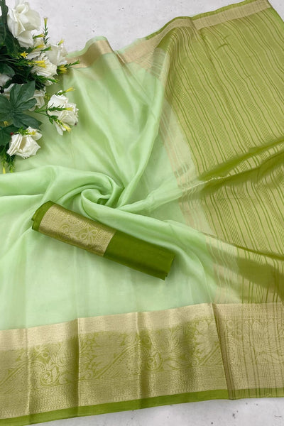 Comely Pista Orgenza Silk Saree With Conflate Blouse Piece